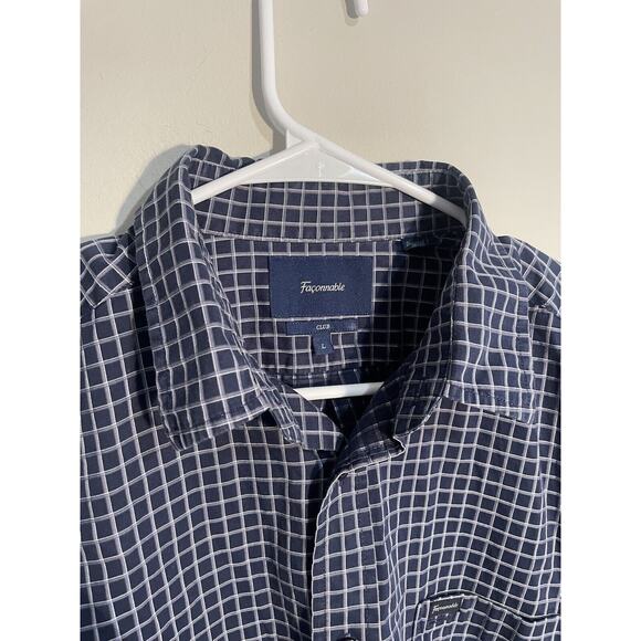 Faconnable Shirt Mens Large Blue Plaid Club Shirt Long Sleeve Button Up - Picture 2 of 9